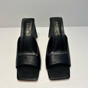 Liliana Black Square Toe Mule Heels Size 8